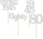 Gyufise 24Pcs 80th Birthday Cupcake Toppers Glitter Cheers to 80 Fabulous Eighty Vintage 1945 Cupcake Picks 80th Birthday Wedding Anniversary Party Cake Decorations Supplies Silver