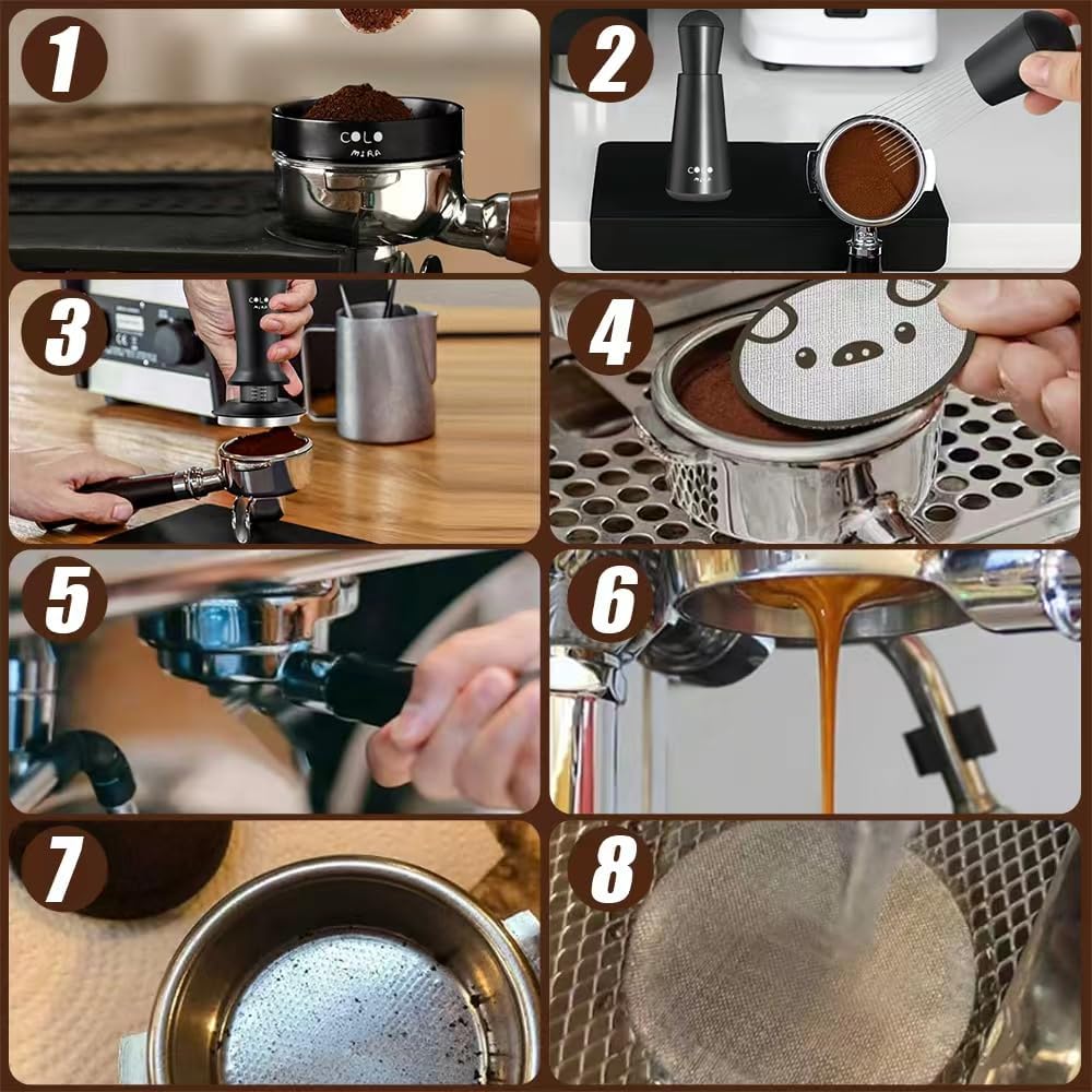 54mm Espresso Accessories Kit, Spring Loaded Calibrated Tamper, WDT Tool and Dosing Funnel, Espresso puck screen Set Fits Espresso Coffee Machines and 54mm Portafilters
