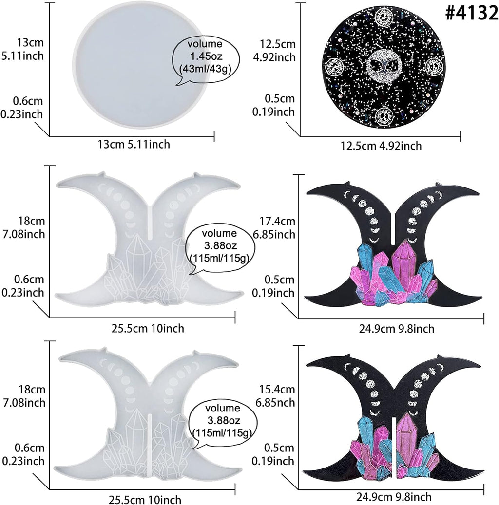 FUNSHOWCASE Witchy Altar Table Stool Epoxy Resin Casting Silicone Mold Pack of 2 Cresent Moon Crystal Snake