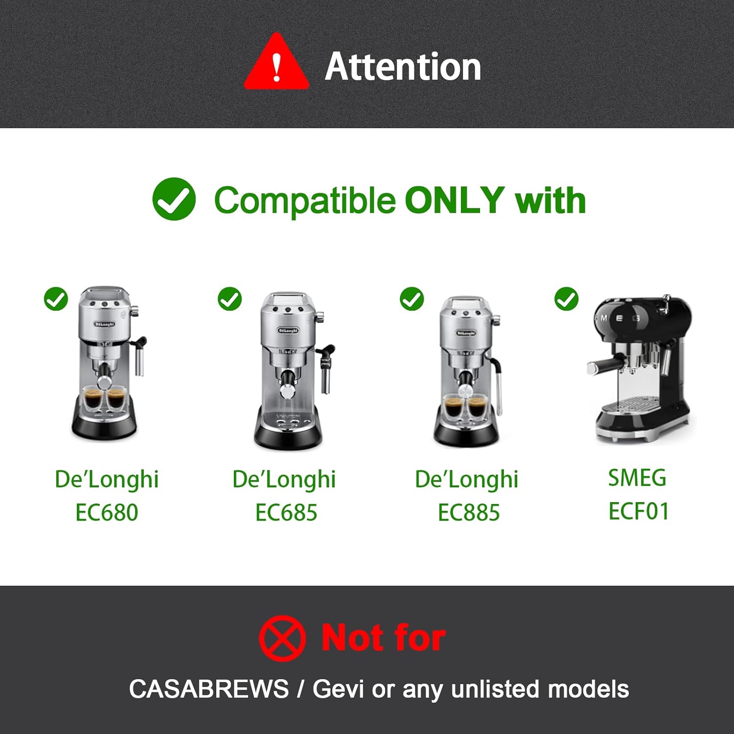 51mm Bottomless Portafilter & Puck Screen, 3 Ears Stainless Steel Head, Only Compatible with De'Longhi EC680, EC685, EC885, and SMEG ECF01, Includes 304 Stainless Steel Filter Basket