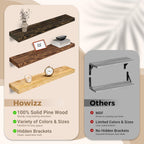 24'' Pine Wood Floating Shelves for Wall- Set of 2 - Rustic Wall Mounted Wooden Shelf for Stylish Home Décor (Dark Brown, 24x6.5x1.25), 2pcs