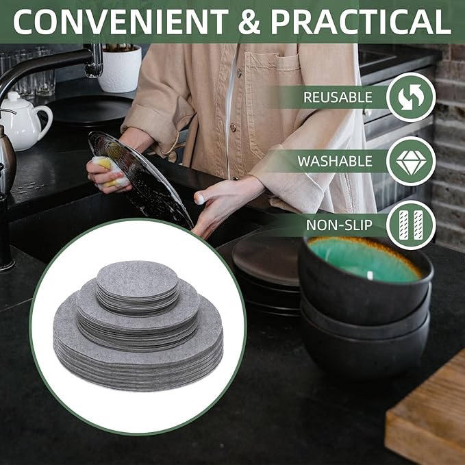 120Pcs Plate Separators Storage, Soft Felt Plate Dividers, Round Dish Storage Protectors Pads with 3 Different Size (Grey)