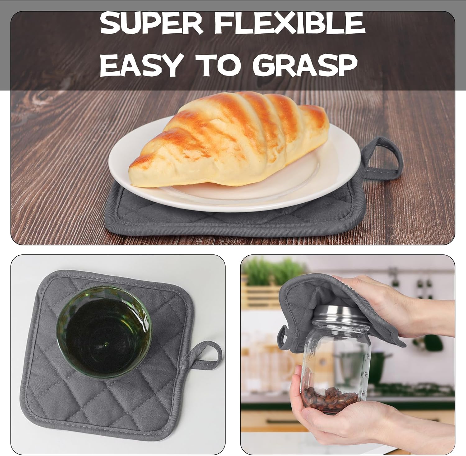 Oven Mitts and Pot Holders Set, Pack of 4, Heat Resistant Silicone Kitchen Mini Oven Mittens for 500 Degrees, Mini Oven Gloves and Hot Pads for Baking Grilling Barbecue Microwave Machine Washable