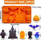 2 Pack Halloween Chocolate Candy Silicone Mold Halloween Molds Castle Pumpkin Tombstone Skull Witch Hat Gummy Jello Baking Mold for DIY Ice Cube Sugar Halloween Party Cupcake Topper Cake Decorating