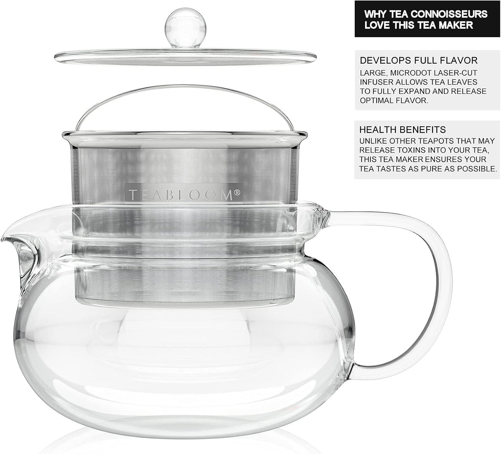 Teabloom Kyoto 2-in-1 Tea Kettle and Tea Maker – Glass Teapot with Removable Loose Tea Infuser – Tea Connoisseur's Choice