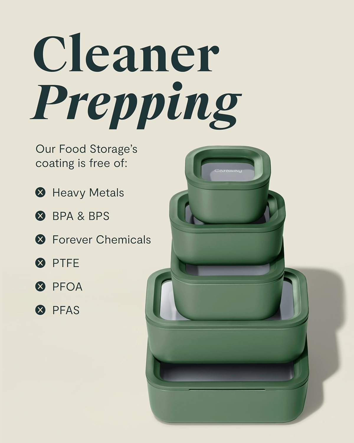 Caraway 25pc Glass Food Storage Set - Glass Storage Containers for Food - Non-Toxic Ceramic-Coated Glass - Air Release Technology - Compact & Stackable Design - Gray