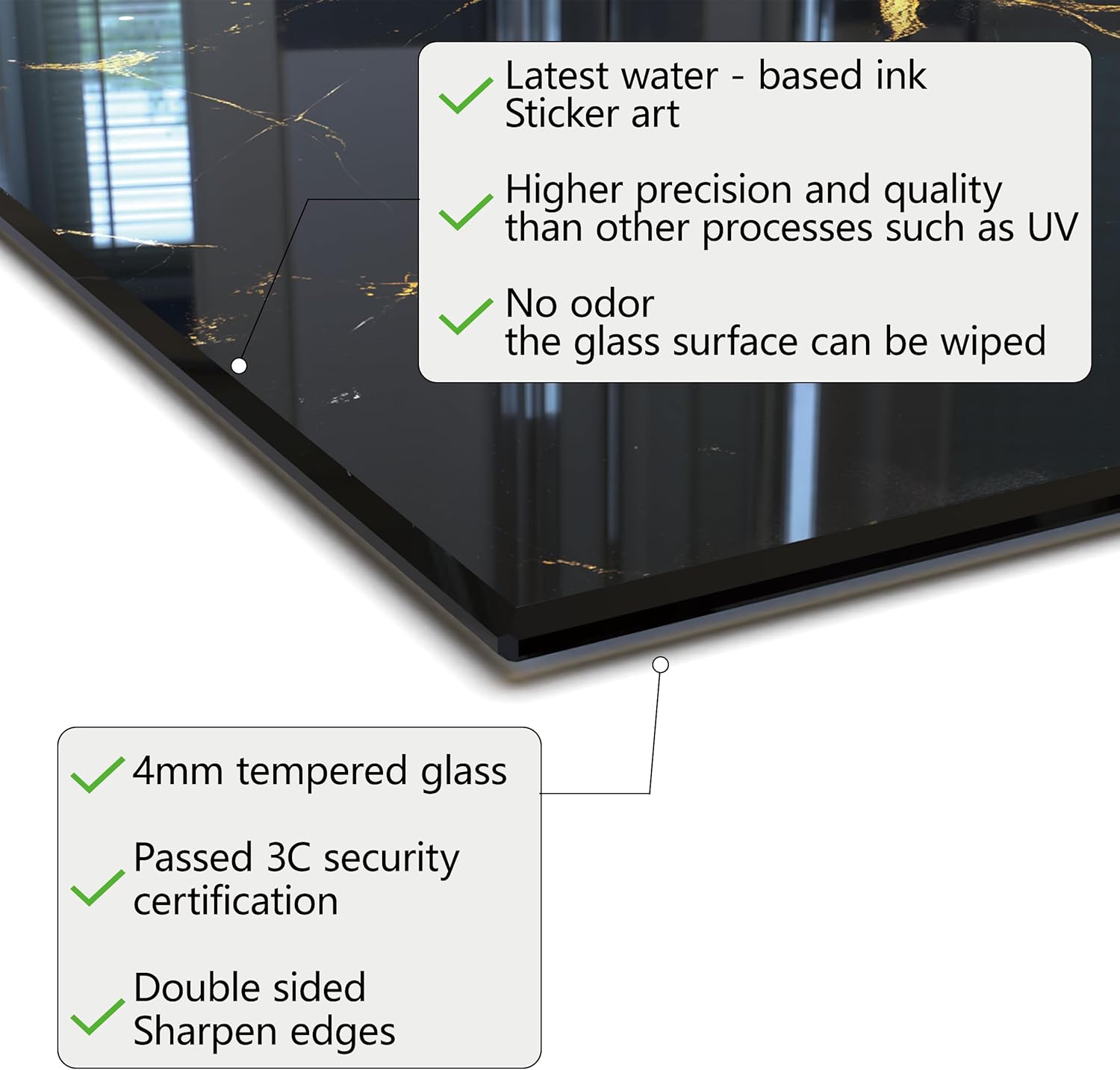 DAIFURONGE Tempered Glass Backsplash For Kitchen Behind Stove,Black Marbling Stove Backsplash Top Cover,Easy to Clean Glass Splashback, Sink Cover Splash Guard,Home Kitchen Wall Decor (23.62"x15.75"(60x40cm))