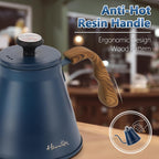 Harriet Gooseneck Kettle with Thermometer for Pour Over Coffee and Tea, 37 fl oz, Stainless Steel, Durable 3-Layer Base, Ideal Spout for Precision Pouring, Compatible with all Stove Tops, Blue