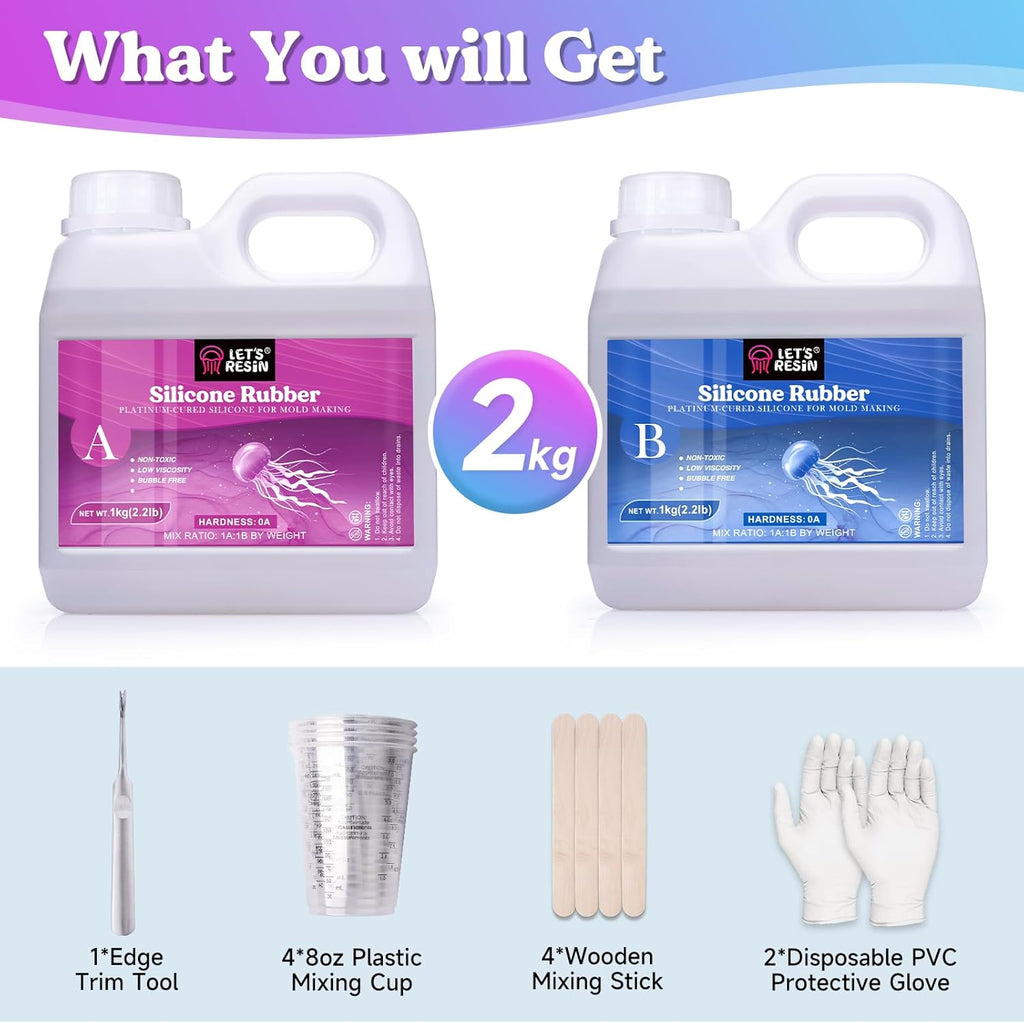 LET'S RESIN Silicone Mold Making Kit 0A, Extra Soft & Elastic Molding Silicone 70.5oz, Liquid Silicone for Mold Making Platinum Cure, Ideal for 3D Silicone Molds, Candle Molds, Soap Molds, Resin Molds