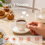 Sweese 2 Ounce Espresso Cups with Saucers, Porcelain Espresso Cups Set of 6 - White