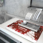 Happy New Year Red Dish Drying Mat for Kitchen Counter,Merry Christmas Tree Snowflake Drying Mat 18 x 24 Inch with High Absorbent Reversible Microfiber Dish Drying Pad Drainer Mat for Coffee Bar