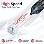 YARRAMATE Electric Milk Frother Wand, Fast Rechargeable Coffee Mixer with 2 Heads 3 Speeds, Handheld Drink Stirrer, Whisk Foam Maker for Lattes, Cappuccino, Matcha, Hot Chocolate (Black)