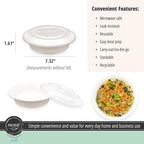 MULMEHË Plastic Food Storage Take-Out Container and Lid Combo, 24 oz, Microwaveable, Round, White, 7x1.5”, Set of 150