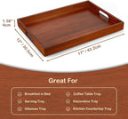17 Inch Brown Serving Tray with Handles, Large Wooden Tray for Ottoman, Breakfast in Bed, Coffee Table, Dinner, Rectangular Wood Tray for Living Room Bedroom Entryway and Kitchen