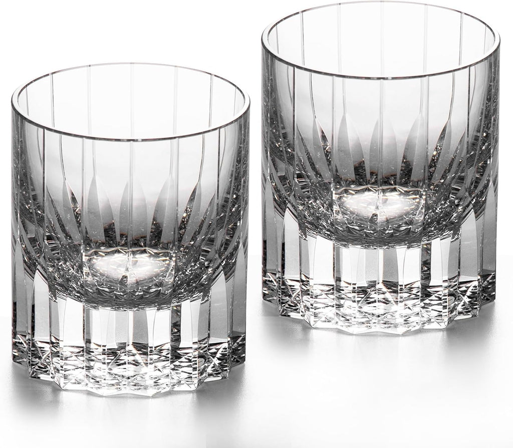 KAMMAK Crystal Whiskey Glasses Set of 2, 7.27oz Old Fashioned Glasses Stemless, Hand Blown White Cocktail Glasses, Engagement Gifts for Couples, Women, Men