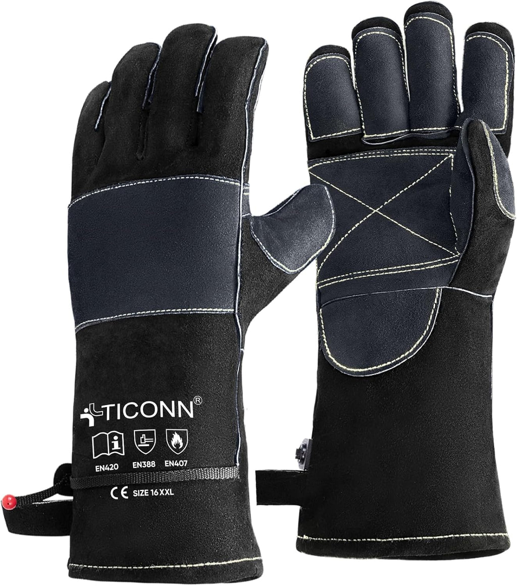 TICONN Welding Gloves, 1000°F Heat-Resistant Fireproof Leather Gloves for Welders, Stick, Forge, Mig, Tig, BBQ, Baking, Oven