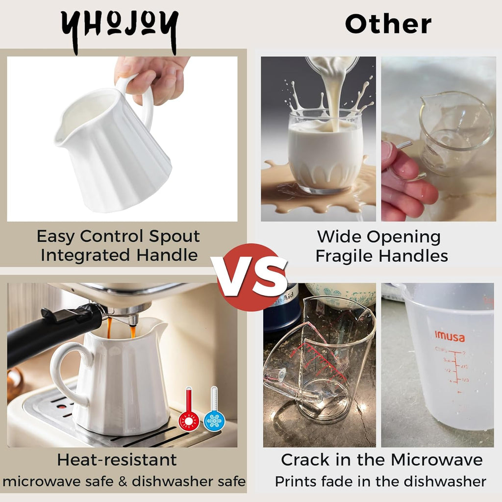 Ceramic Creamer Pitcher,17 Oz Coffee Creamer Container with Handle, Small Milk Pitcher Pourer for Sauces, Salad, White