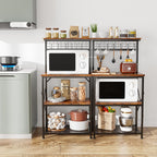 Furologee Kitchen Bakers Rack with Hutch, Coffee Bar Station 4 Tiers, Microwave Oven Stand with 6 S Hooks and Pegboard, Kitchen Microwave Rack for Spice Organizer Workstation, Rustic Brown