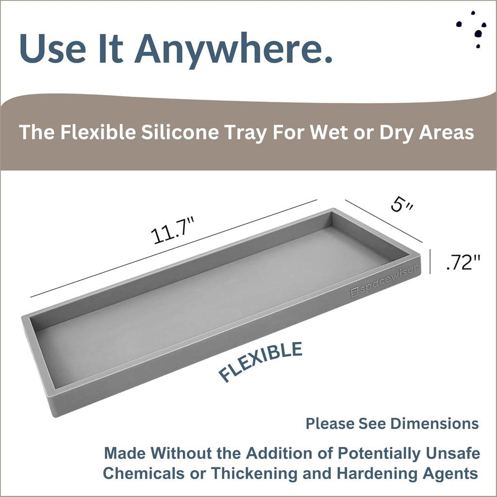 Countertop and Vanity Tray - 11.7" Silicone Bathroom Tray Countertop, Dish Soap Trays for Kitchen Counter, Sink Organizer Caddy Accessories, Toilet Plant Shower Makeup Mat Oil Holder