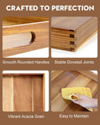 20 Inches Square Acacia Wood Ottoman Tray, Extra Large Wooden Serving Tray with Handles for Living Room, Serving Food Breakfast, Ottoman Coffee Table Couch Sofa Kitchen