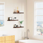 3 Pack Floating Shelves, 16in Brown Paulownia Wood, Rustic Style, Wall Mounted Storage Shelves for Kitchen, Living Room, Bedroom, Bathroom Decor, 75lbs Load Capacity