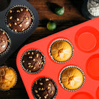 Silicone Muffin Pan Set,2 Pcs 2.8" 12 Cups Egg Bite Mold,Non-Stick,Easy Release,For Egg Muffins, Cupcakes, Large Muffins,Pizza Muffins,Cheesecakes(Black + Red)