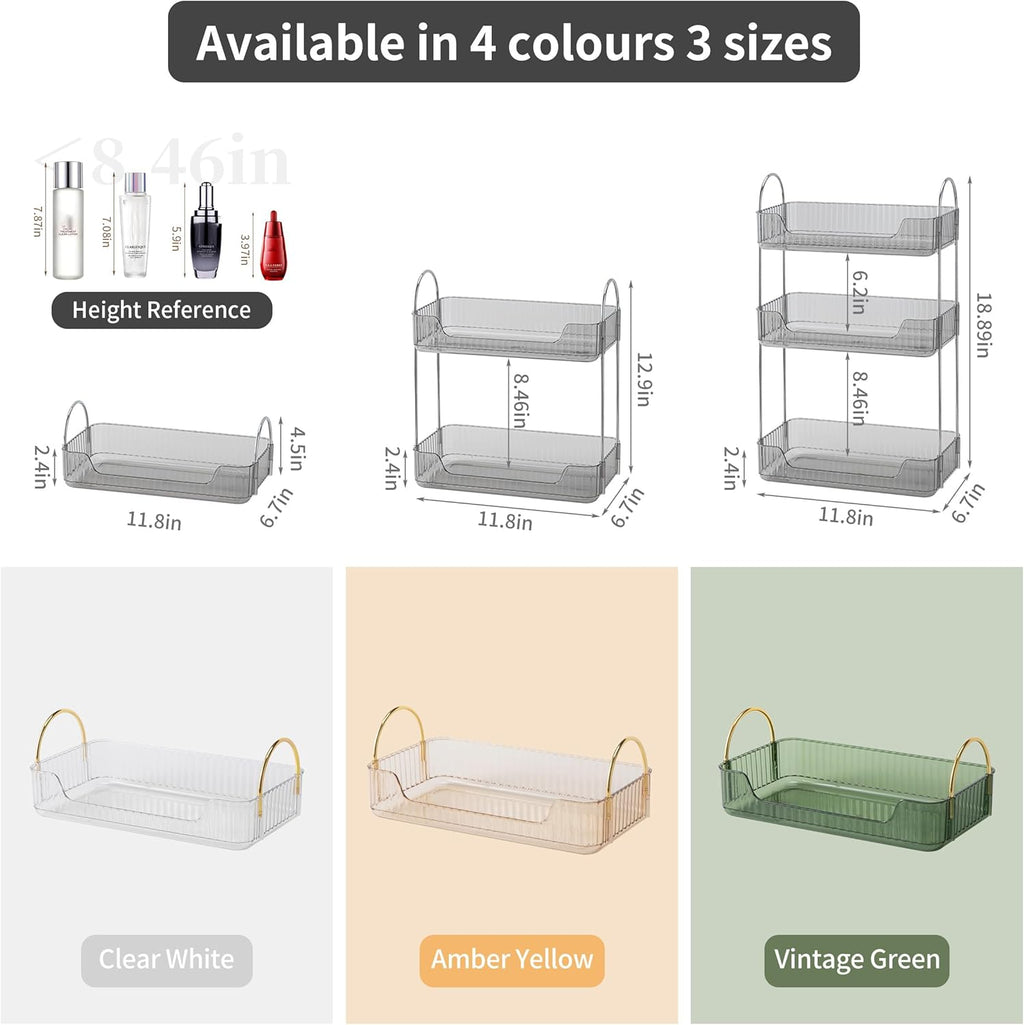 YCIA&DONE Bathroom Organizer Countertop, Makeup Storage, Skincare Cosmetic Tray Shelf, Perfume Holder Rack for Vanity Counter, Large Capacity, Easy to Install, Clean, 1 Tier, Smoky Gray