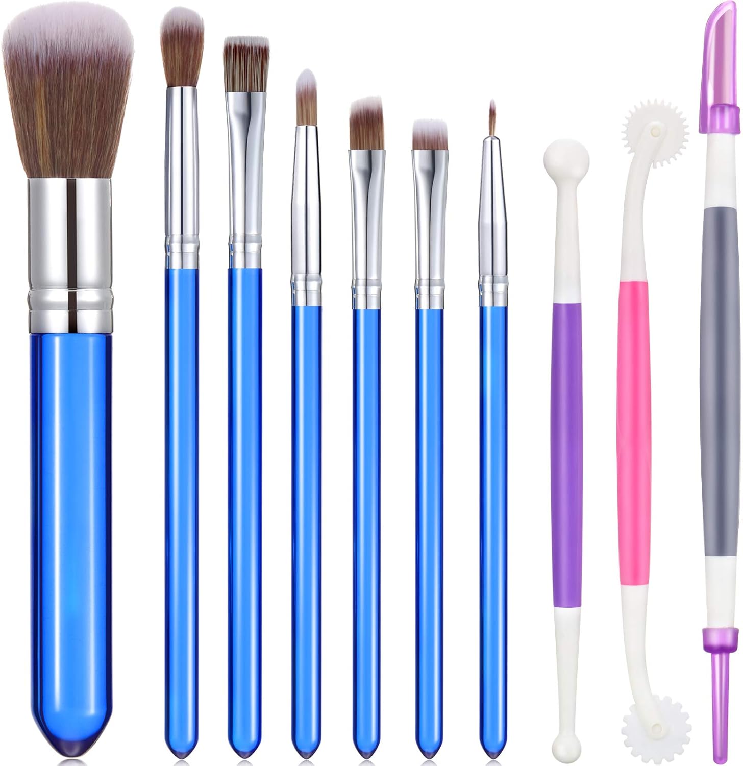 Patelai 10 Pcs Food Safe Paint Brushes Fondant Tools for Cake Baking Chocolate Sugar Cookie Decoration Cake Brushes for Luster Dust Pastry Decorating Supplies with Fondant and Gum Paste Tool(Blue)