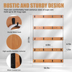 Wall Mounted Coffee Mug Holder, Large 5 Tier Shelf with 20 Hooks for Cups, Rustic Wooden Display Rack for Kitchens, Homes and Bars (Bamboo) ﻿