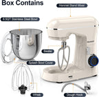 Stand Mixer, 6.5QT 10-Speed Tilt-Head Electric Stand Mixer, 3-In-1 Kitchen Mixer with Bowl, Dough Hook, Whisk and Beater, Food Mixer for Baking, Cake and Most Home Cooks, Beige