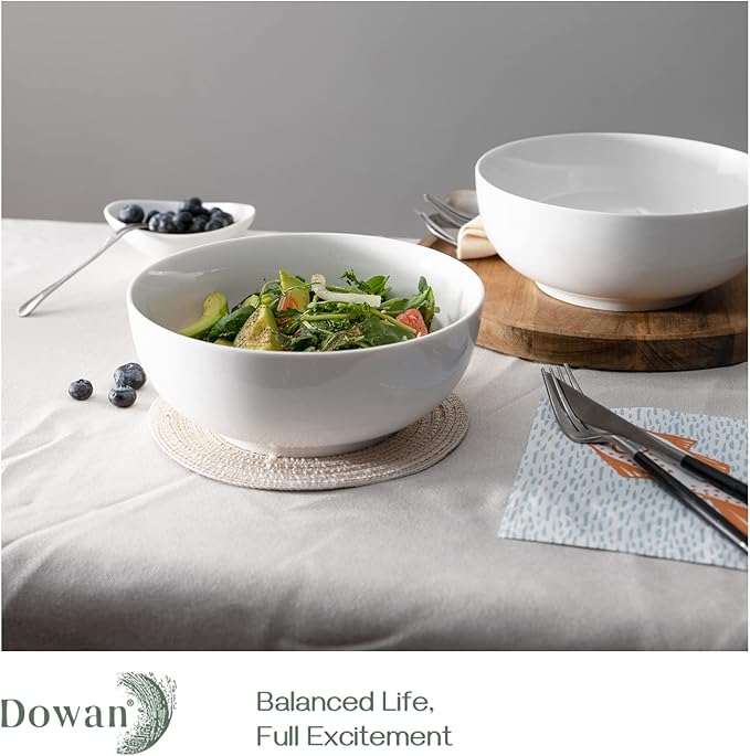 DOWAN Salad Bowls, Large Pho Bowls, 8" White Centerpiece Bowls for Nut, Pasta, Soup, Side Dishes, Ramen, Fruit, Kitchen Decor, Microwave & Dishwasher Safe, 56 Ounce