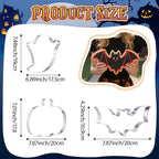 3 Pcs Large Halloween Cookie Cutters Set 7.5 Inch Extra Large Pumpkin Bat Ghost Shapes Stainless Steel Metal Giant Cookie Cutters Molds for Halloween Day Baking Party Kitchen Accessories