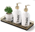 Wooden Decorative Tray, Oak 11.2" L Coffee Table Tray for Kitchen Countertop Soap Sponge Holder Candle Nightstand Table Centerpieces for Dining Room Decor Black Gold