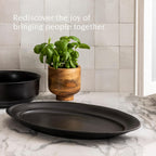 over&back Rim Stoneware Serving Platter - Elegant 1-Piece Oval Serving Platter to Complete Your Kitchen Set - 16" L x 10.8" W Semi-Matte Black
