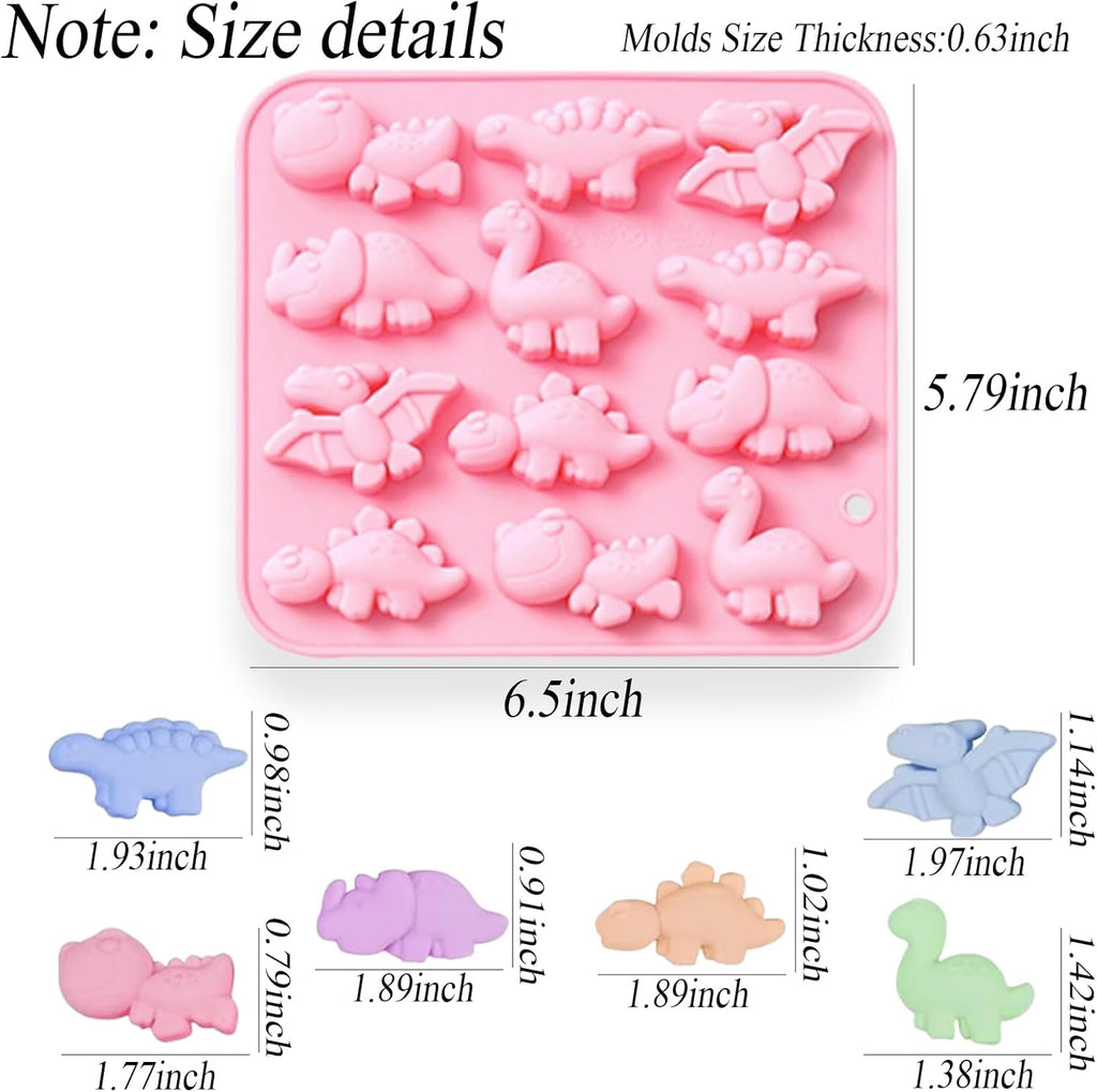 Dinosaur Silicone Molds, 12-Cavity Different Shape Dinosaur Chocolate Molds for Make Chocolate, Candy, Jelly, Ice Cube, Dog Treats, Resin Crafts (Set of 2 PCS)