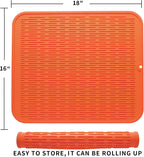 Silicone Dish Drying Mat for Multiple Usage,Easy clean,Eco-friendly,Heat-resistant Silicone Mat for Kitchen Counter or Sink,Refrigerator or Drawer Liner Orange XL 18 inches x 16 inches