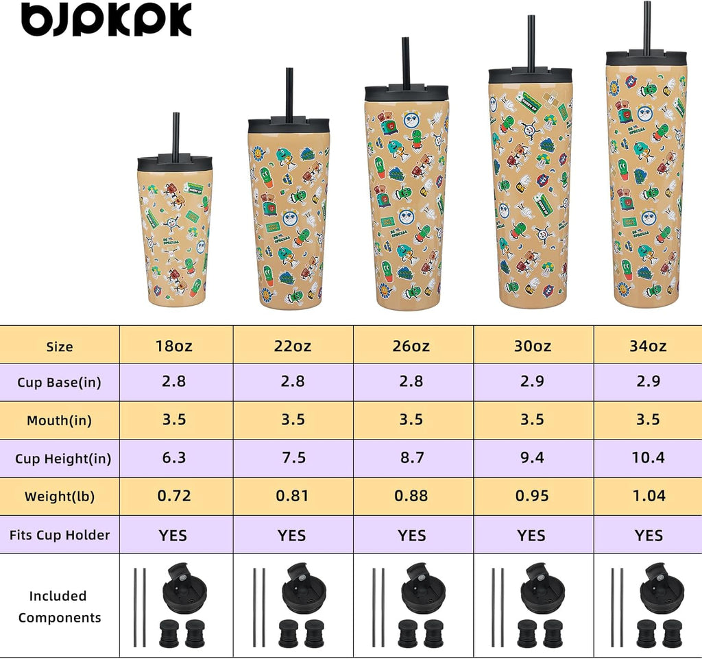 BJPKPK 18oz Tumbler With lid And Straw Stainless Steel Travel Coffee Mug Insulated Tumblers Cups,Spring Party Brown