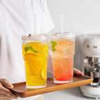 INSETLAN 20oz Ribbed & Floral Glass Tumblers with Lids and Glass Straws, Set of 4 – Iced Coffee Cups, Reusable Drinking Glasses for Water, Smoothies, Tea, and Juice – Perfect for Travel & Daily Use