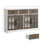 IRONCK Buffet Cabinet with Storage, 55" Large Sideboard Buffet Storage with LED Lights, Farmhouse Coffee Bar Wood Liquor Cabinet for Kitchen, Dining Room, White and Oak