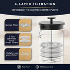 Home Hero French Press Coffee Maker - 34 oz Coffee Press with Bamboo Wood Handle, Heat Resistant Thick Borosilicate Glass French Presses, 4 Layer Filter, French Press Stainless Steel (Black)