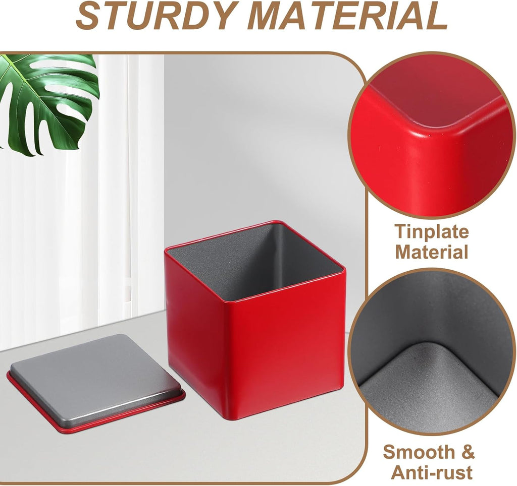 PATIKIL Metal Tea and Tin Set 3.35"x3.35"x3.35", 2 Pcs Metal Storage Airtight Storage Square Container with Lid for Loose Tea Coffee Candy Treats Gifts Spice DIY, Red