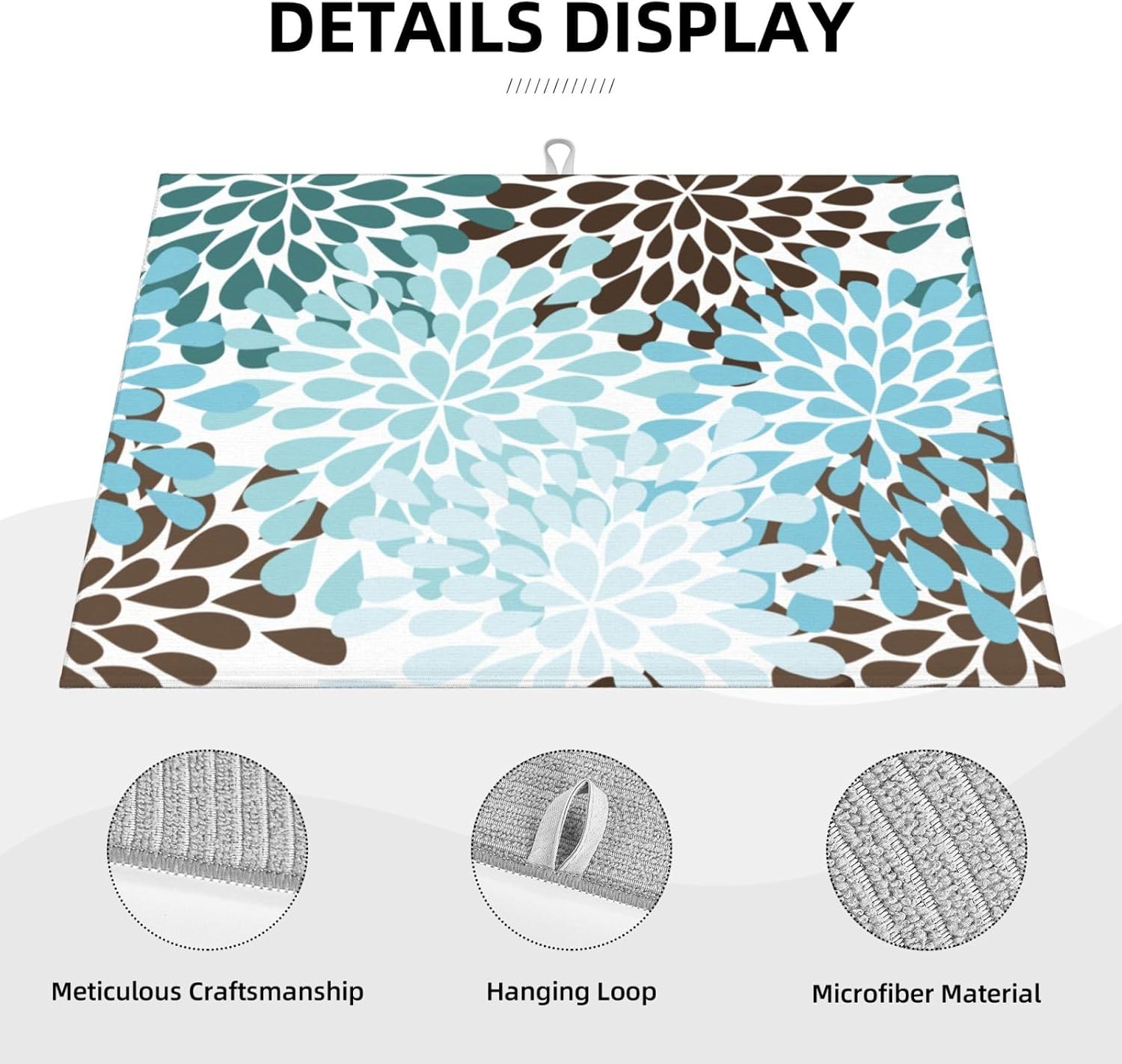 Blue Gray Dahlia Flowers Dish Drying Mat 18x24 inch for Kitchen Spring Floral Dishes Pad Dish Drainer Rack Mats Absorbent Fast Dry Kitchen Accessories