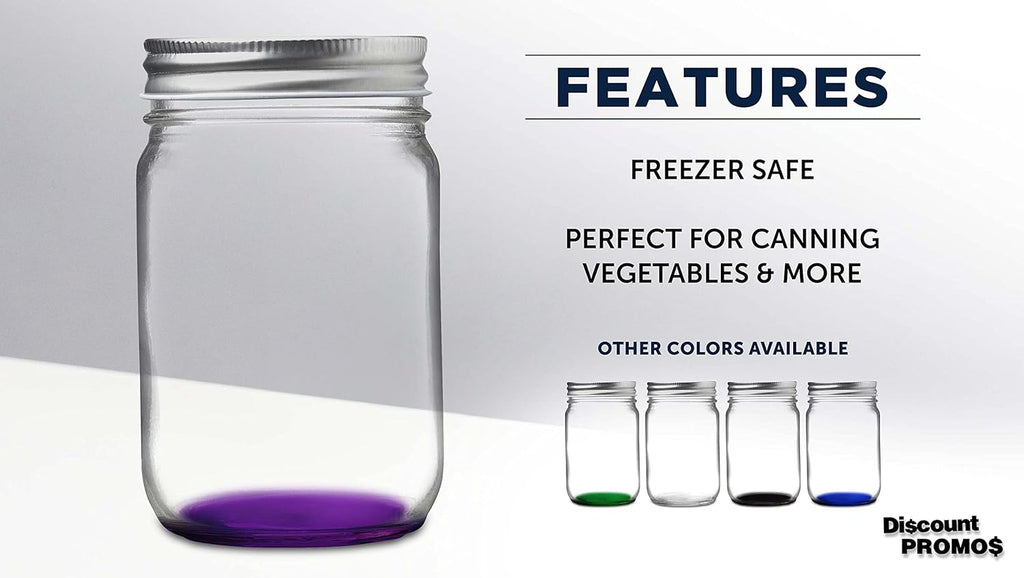 DISCOUNT PROMOS 10 Decorating Mason Jars Set, 12 oz. - Canning, Aluminum Lid - Purple