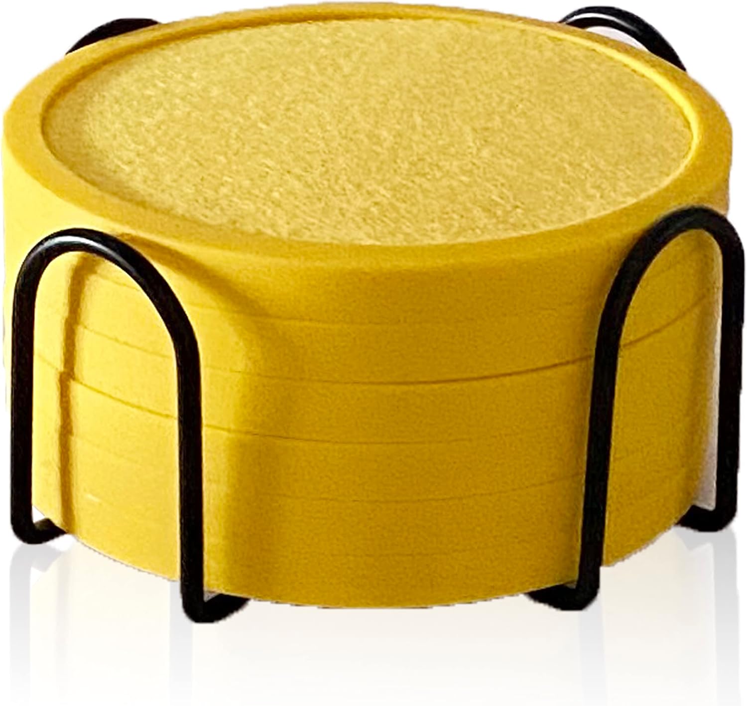 Absorbent Coasters for Drinks with Holder - 6packs, Silicone Coaster with Soft Felt Insert (4.3 inch Coasters with 4.5 inch Holder, Yellow)