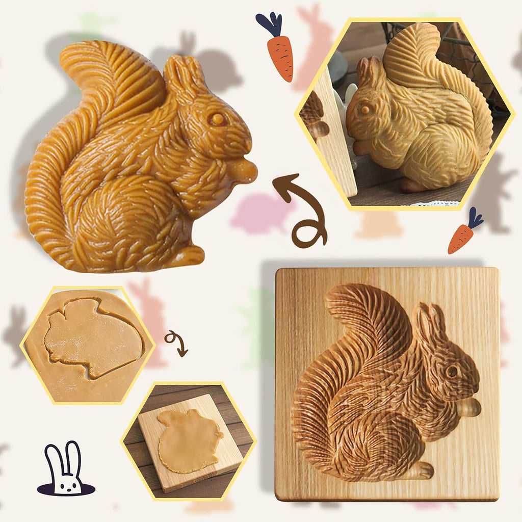 Wooden Cookie Biscuit Mold, 3D Baking Mold, Embossing Craft Decorating Baking Tool, Suitable for Halloween Thanksgiving Christmas Kitchen DIY (Squirrel 10 * 10 * 2)