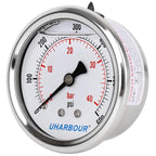 Glycerin Filled Pressure Gauge 600psi/40bar, Stainless Steel case, Brass Inside Construction, 2-1/2" dial, 1/4" NPT Back Connection.……