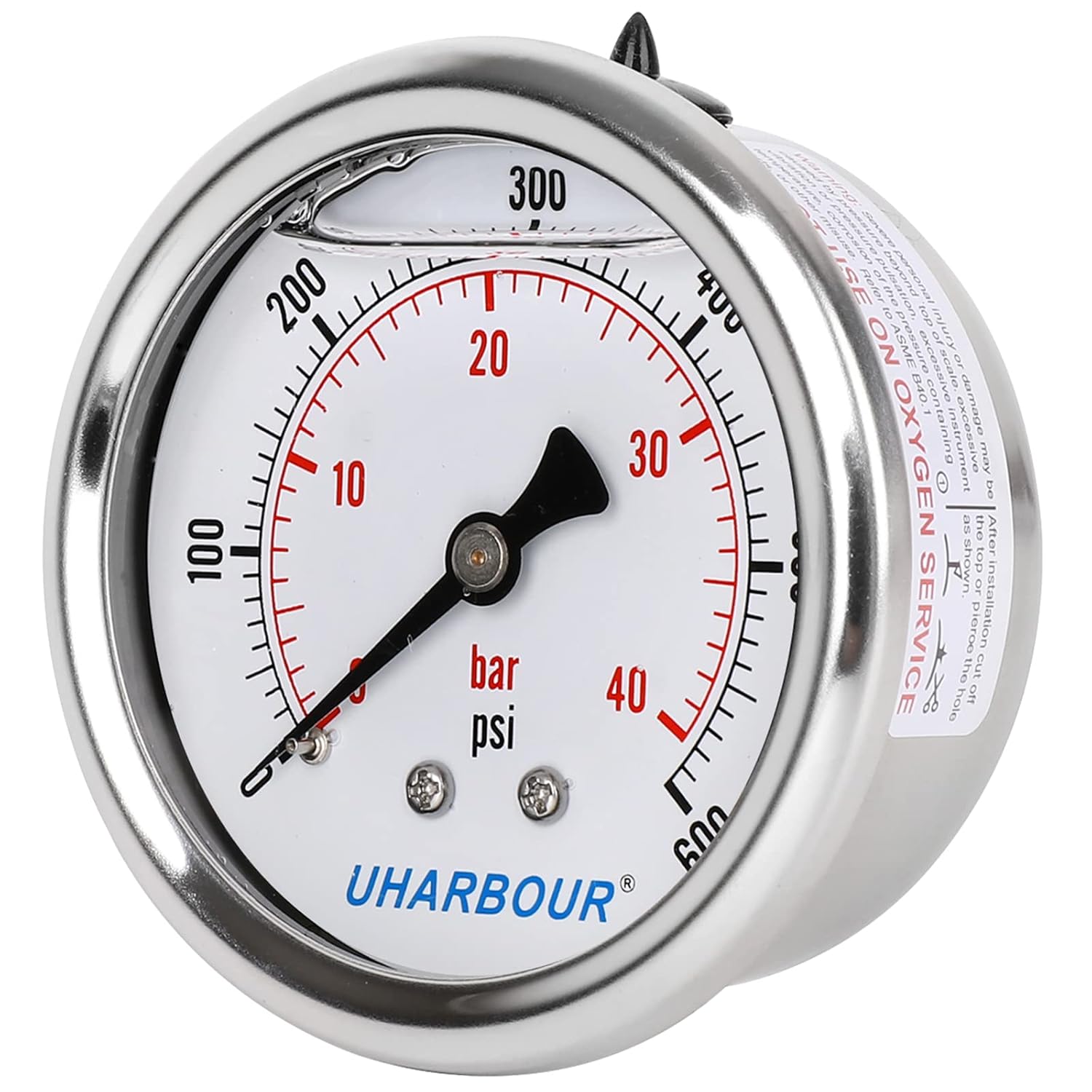 Glycerin Filled Pressure Gauge 600psi/40bar, Stainless Steel case, Brass Inside Construction, 2-1/2" dial, 1/4" NPT Back Connection.……