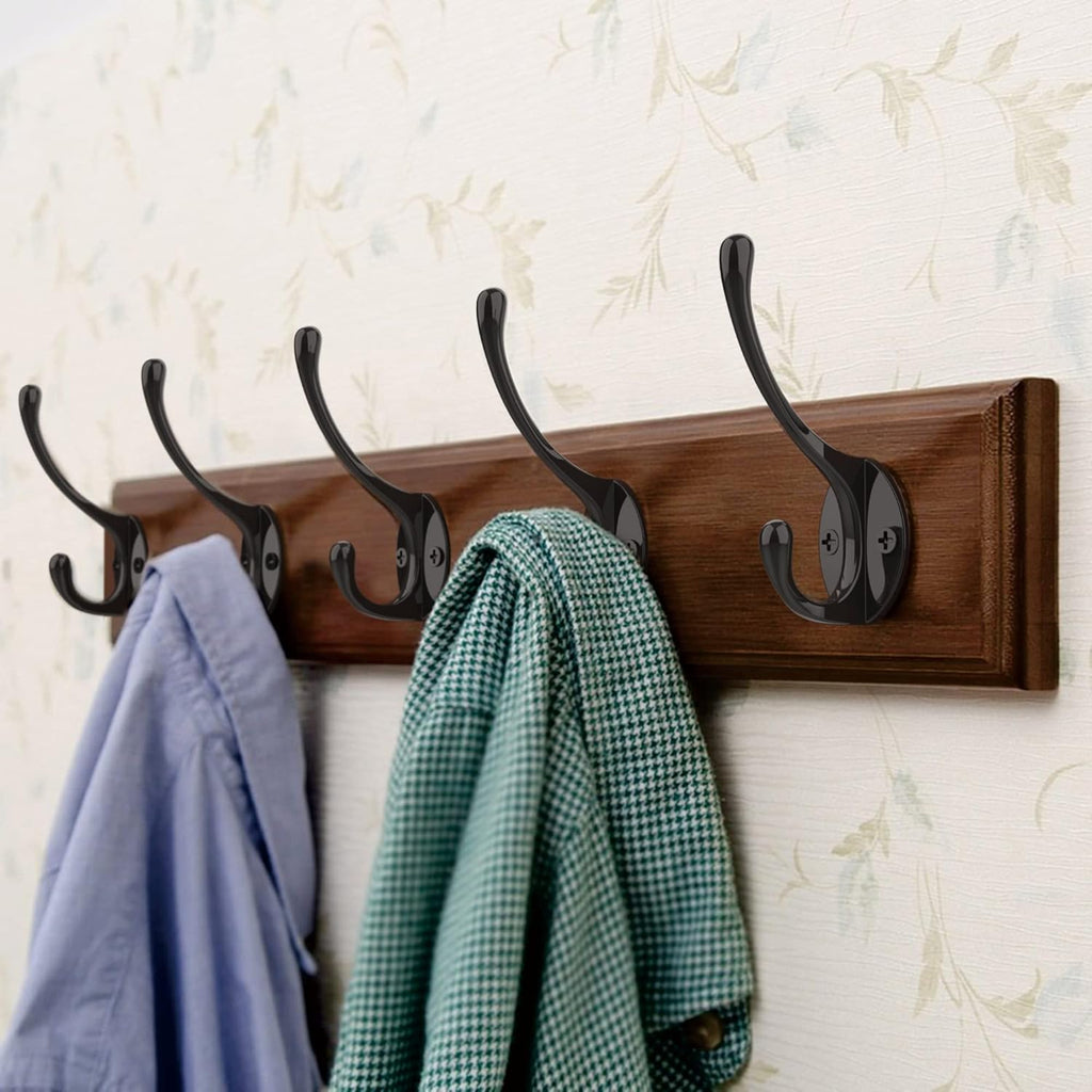 Coat Hooks | Wall Mount Coat Hangers | Black Metal Hooks for Wall with 20 Screws (10Pack)