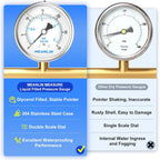 MEANLIN MEASURE 0~30Psi Stainless Steel 1/4" NPT 2.5" FACE DIAL Liquid Filled Pressure Gauge WOG Water Oil Air Center Back Mount, with 1/2" NPT and 3/8" NPT Hex Bushing