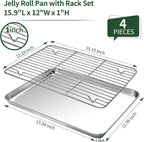 CEKEE Baking Sheet and Cooling Rack Set (2 Baking Pans + 2 Baking Racks), Stainless Steel Cookie Sheet Baking Pan Tray for Toaster Oven, Non Toxic & Heavy Duty & Easy Clean, Size 16 x 12 x 1 Inches